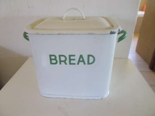 vintage enamel bread bin