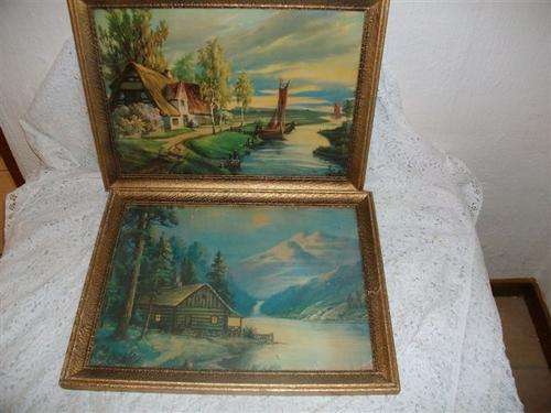 two old framed country scences prints (lot2)