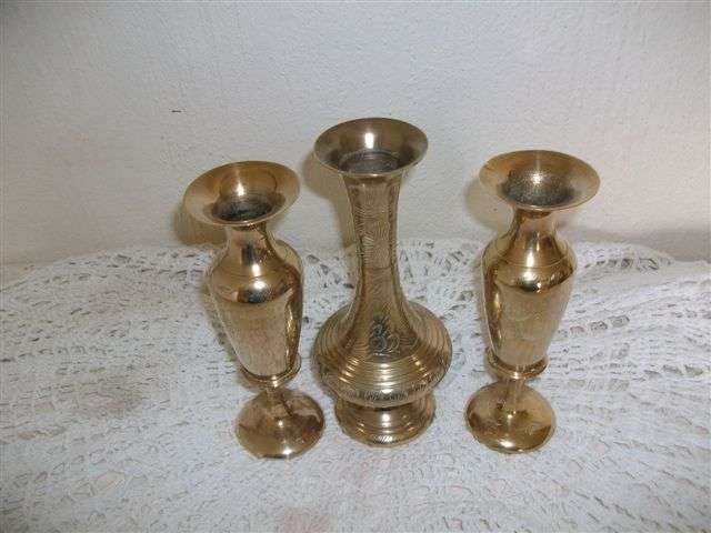 Three asstorted brass vases