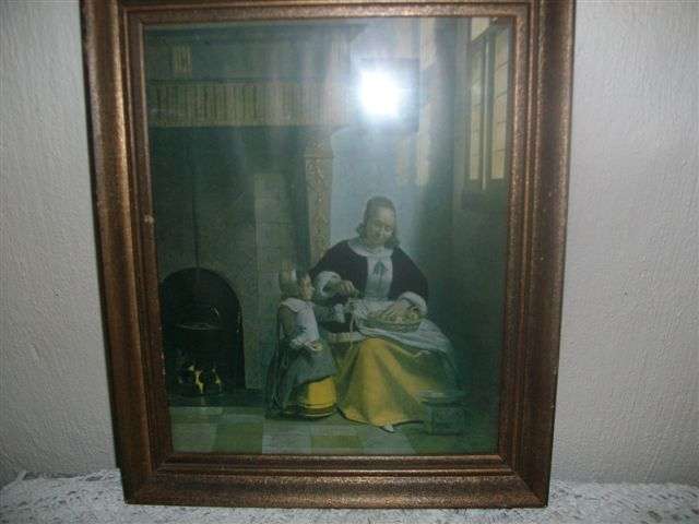 Lovely Victorian scene print behind glass (no2)