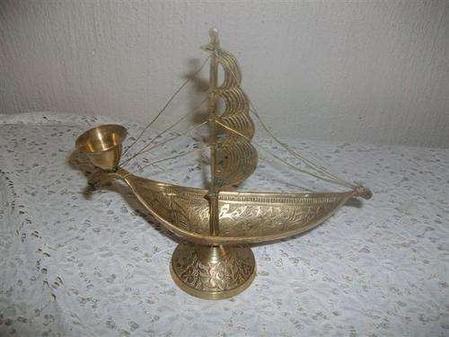 Intersting brass ship candle holder