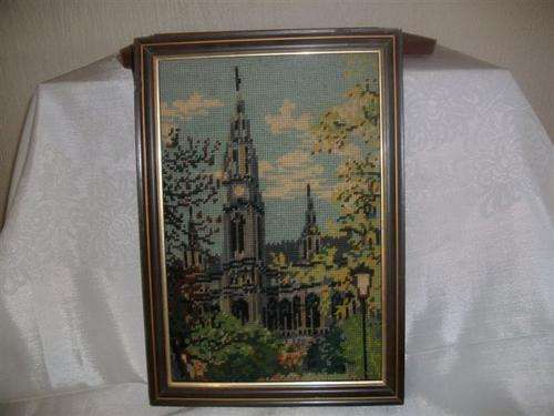 Framed vintage building tapestry scene (lot2)