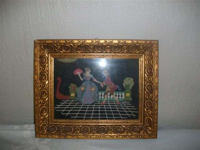 Lovely vintage framed romantic scene tapestry