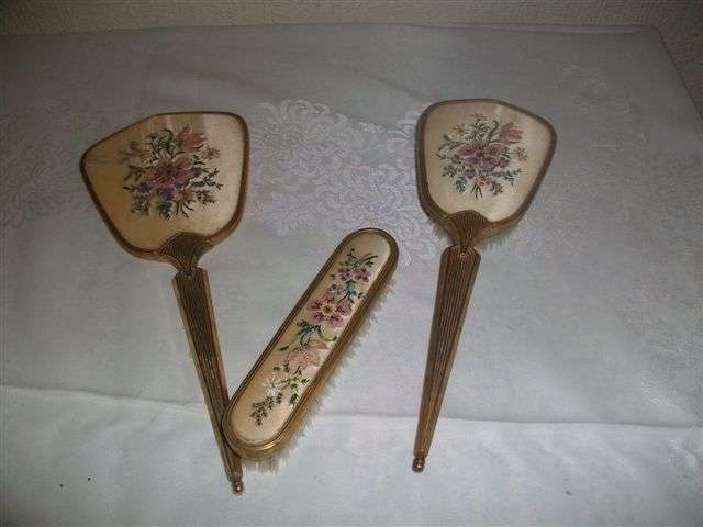 Vintage ladies dressing table set of hair brush and mirror and comb