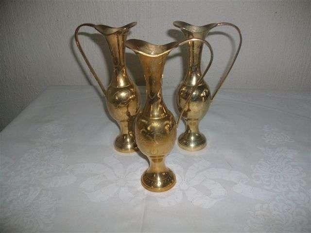 A trio collection of three brass jug vases for your collection