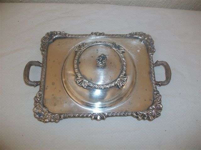 ornate sliver plated butter dish with glass inner