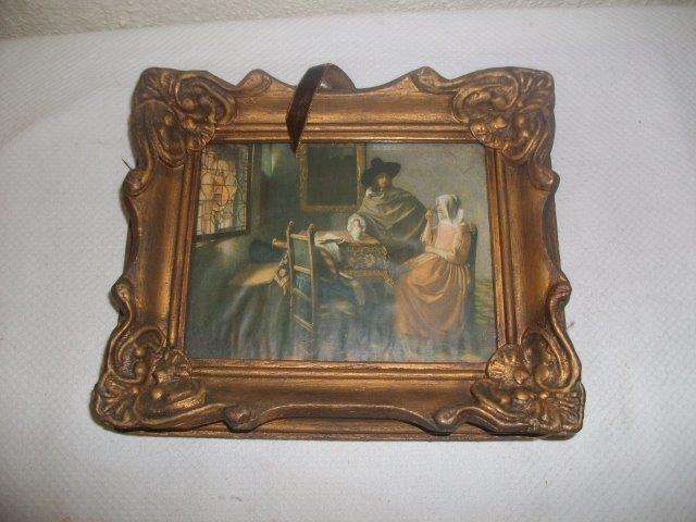 Lovely small sized ornate vintage frame with vintage print