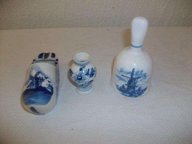 Three assorted blue and white delft style ornaments for the collector