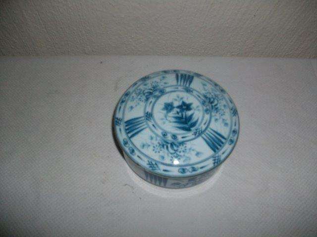 Lovely round blue and white ceramic trinket box