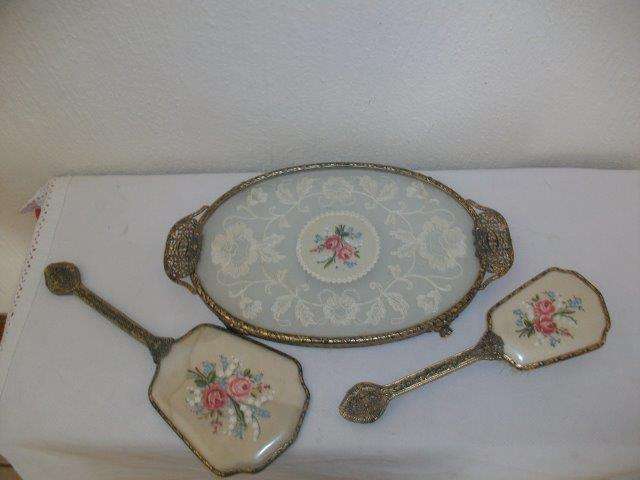 stunning ladies dressing table hair brush set with tray petti point