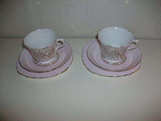Two lovely pink royal vale tea cup trios