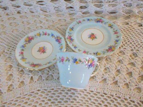Lot 2-- light blue floral paragon tea cup trio