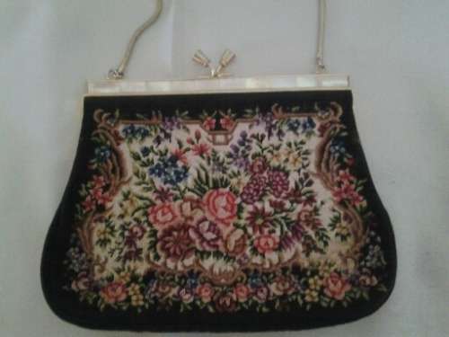 vintage tapestry bag with mother of pearl