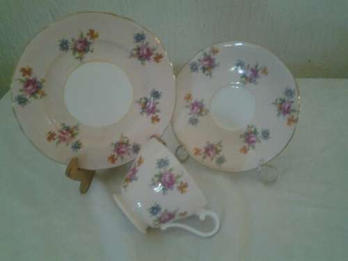pretty soft pink and floarl pattern ansley tea cup trio