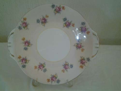 pretty soft pink and floarl pattern ansley cake plate