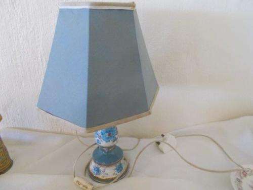 vintage blue procelain lamp with a floarl scene