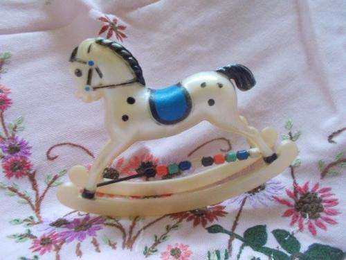 vintage celluilod 1940 tip top collectable baby rattle horse