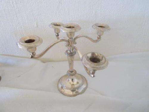 sliver plated looking five arm candle stick