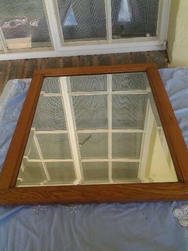 Heavy oak framed beveled edge plain wall mirror