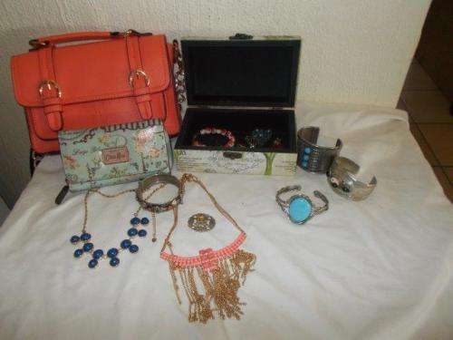 nice job lot of a handbag a purse trinket box and costume jewerely all one bid