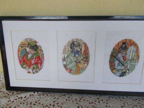 Framed nice dog scene tapestry with no glass