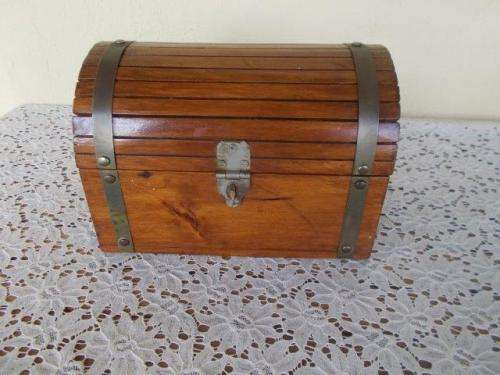 Wooden chest trinket box with brass looking trimmings