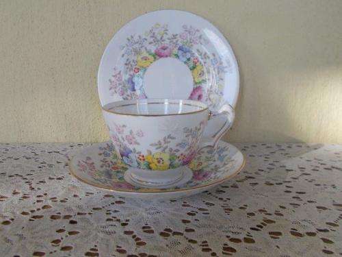 Stunning vintage floarl porcelain tea cup trio