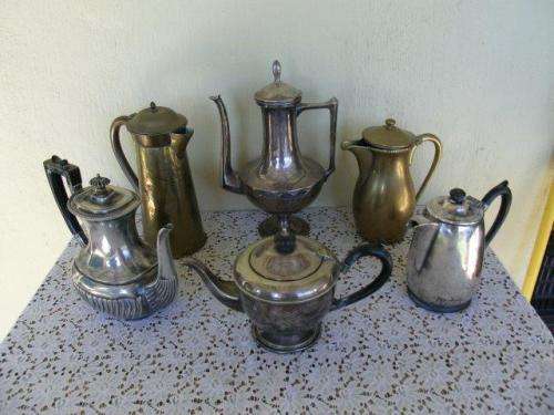a lot of collectable sliver plated and two brass kettles