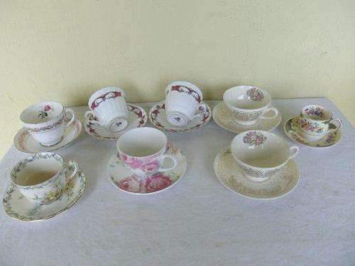 A selection of pretty vintage lot of eight assorted tea cup duos