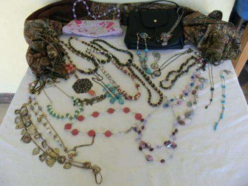 Nice ladies assorment of two bags, one pretty long skarf or throw , and costume jewerly job lot