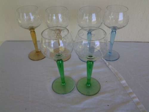 A set of six vintage colorful steamed wine glass