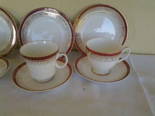 three vintage red and white royal grafton porcelain tea cups trios