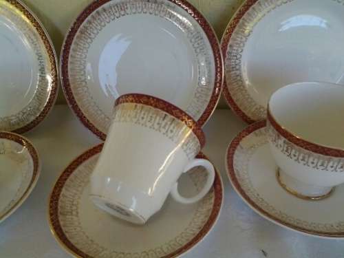 three vintage red and white royal grafton porcelain tea cups trios