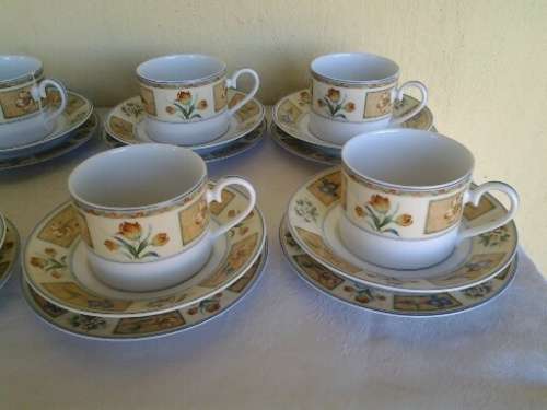 set of eight pretty noritake fiesta flowers tea/coffee cup trios