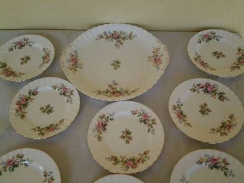 stunning royal albert moss ross cake plate and eight side plates set