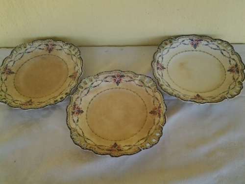 three pretty old vintage wall plates with crazing