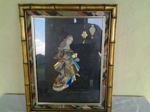 stunning framed material made oriental  Geshia lady