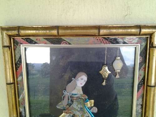 stunning framed material made oriental  Geshia lady