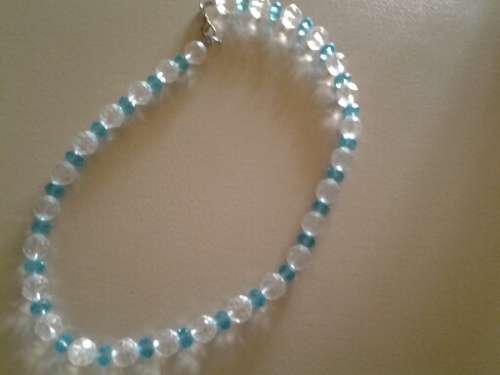 nice beaded white and blue glass beaded necklace