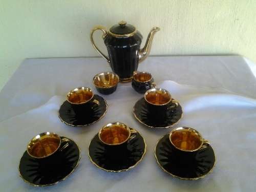 stunning vintage black and gold porcelain coffee set