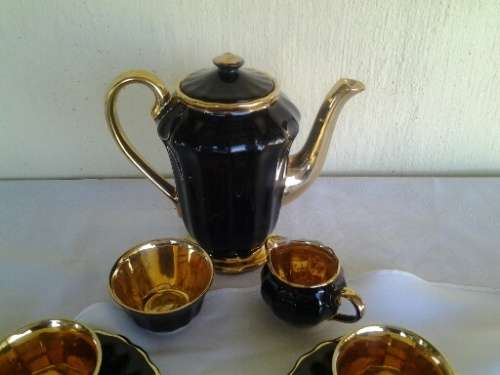 stunning vintage black and gold porcelain coffee set