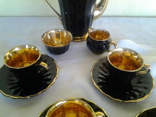 stunning vintage black and gold porcelain coffee set