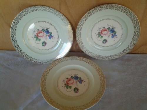 A lot of three vintage pastel green and floral pattern porcelain Burleigh salad side plates