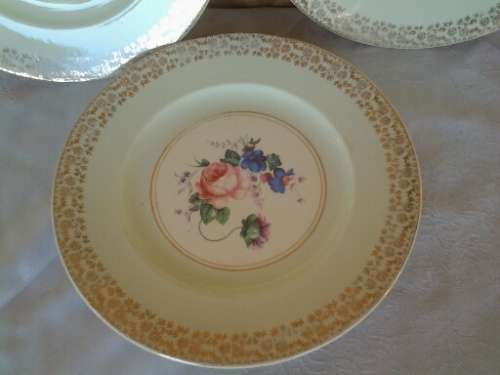A lot of three vintage pastel green and floral pattern porcelain Burleigh salad side plates