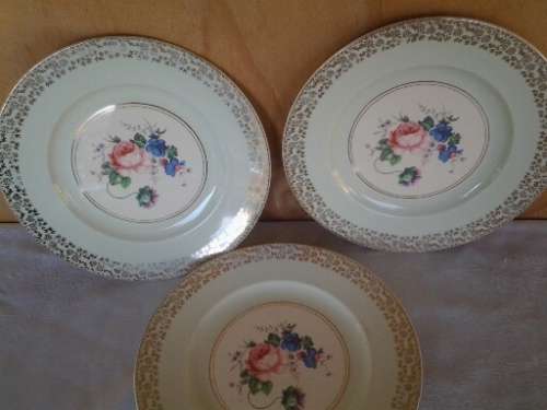 A lot of three vintage pastel green and floral pattern porcelain Burleigh salad side plates