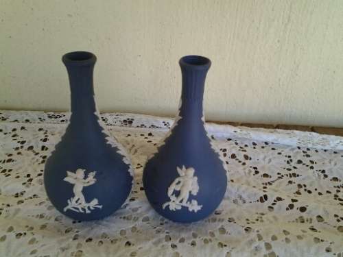 A pair of dark blue porcelain vintage Wedgwood vases