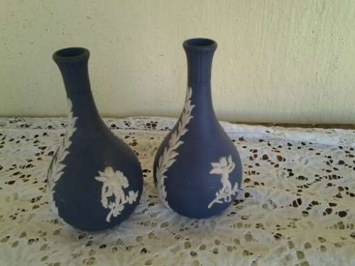 A pair of dark blue porcelain vintage Wedgwood vases