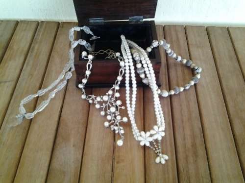 Nice ladies wooden trinket box filled with some pretty costume jewelry