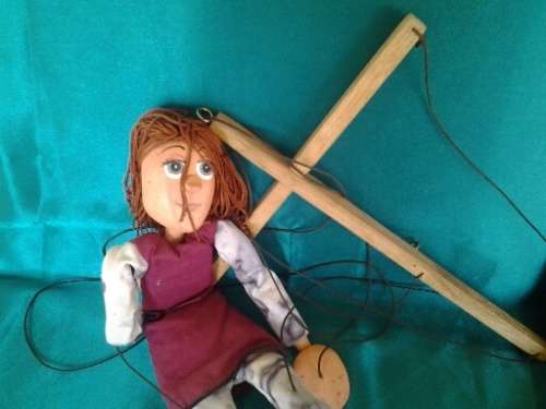 A lot of two nice wooden hand puppets