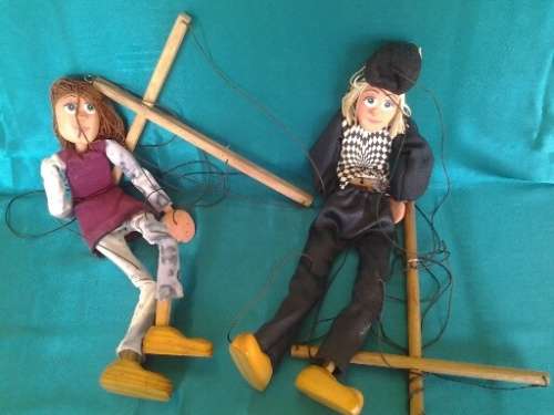 A lot of two nice wooden hand puppets